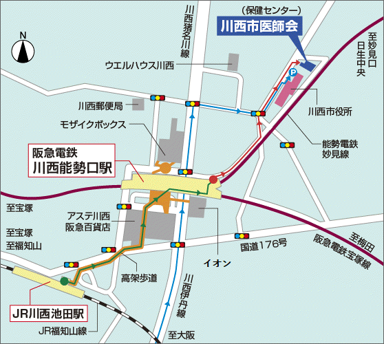 川西市医師会への地図